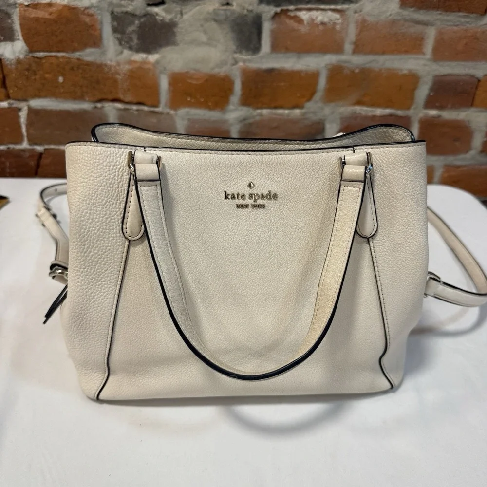 KATE SPADE‎ Jackson Satchel Bag Medium Tote Pebble Leather Grey Removable Strap